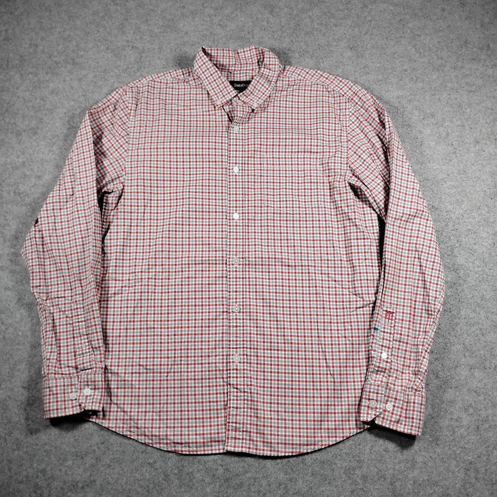 Betabrand Plaid Button Down Shirt Mens XL Red Gray Stretch Cotton Long Sleeve